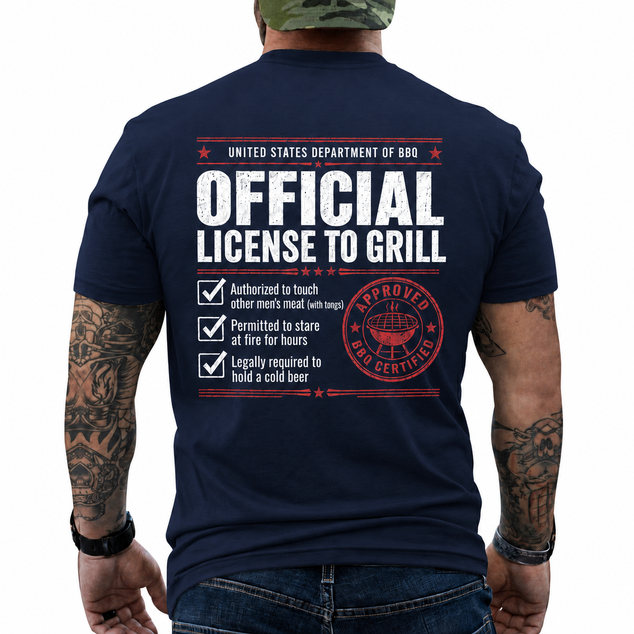 Official License To Grill Shirt Funny BBQ Certificate Graphic Tee Gift For Men