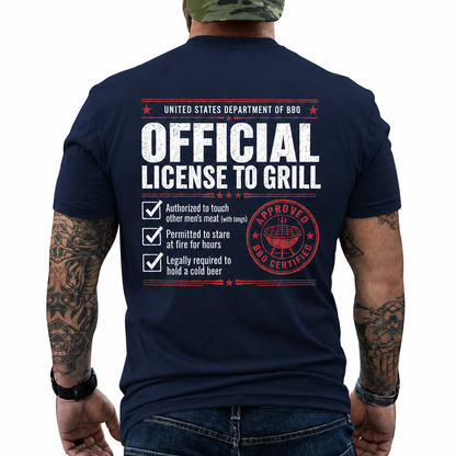 Official License To Grill Shirt Funny BBQ Certificate Graphic Tee Gift For Men