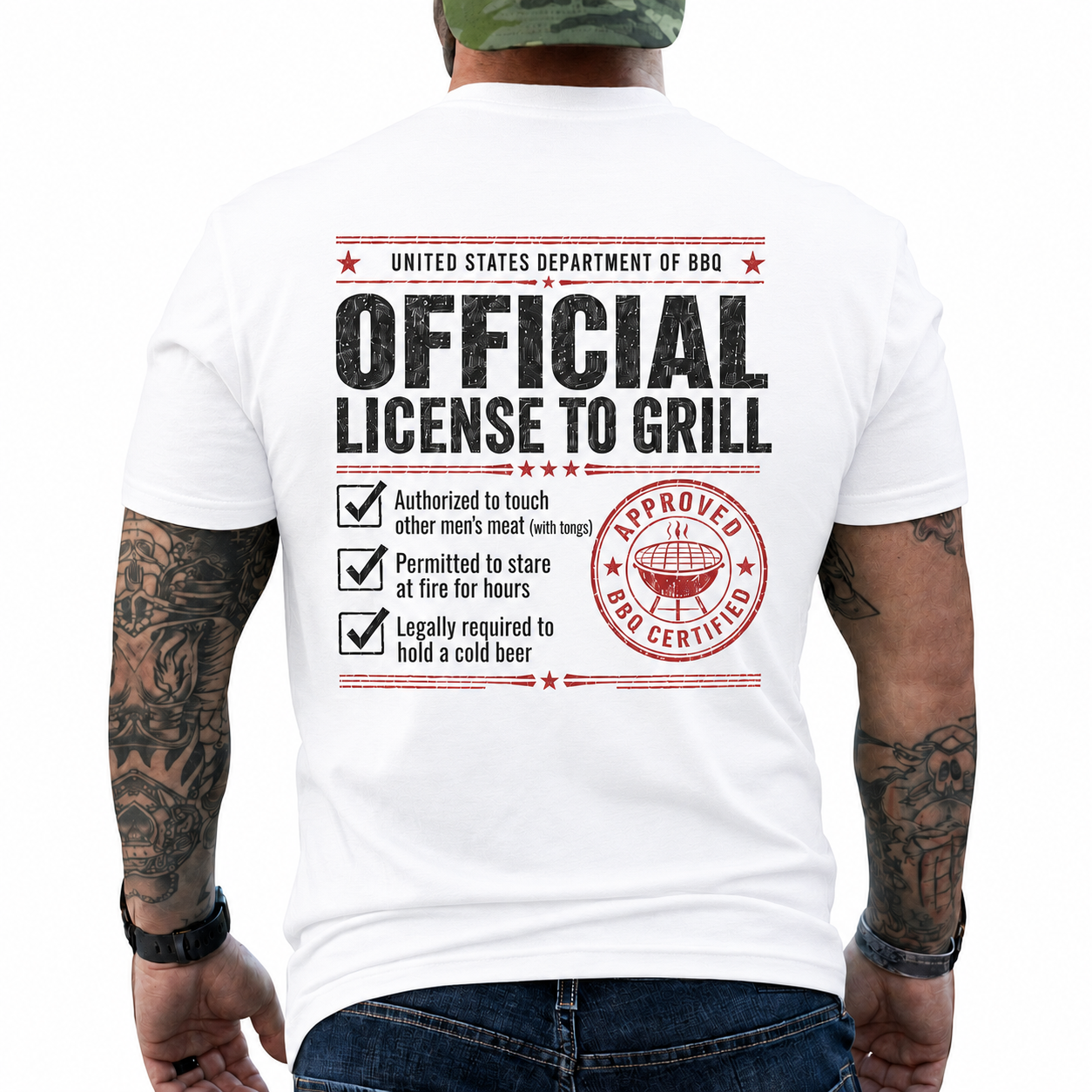 Official License To Grill Shirt Funny BBQ Certificate Graphic Tee Gift For Men