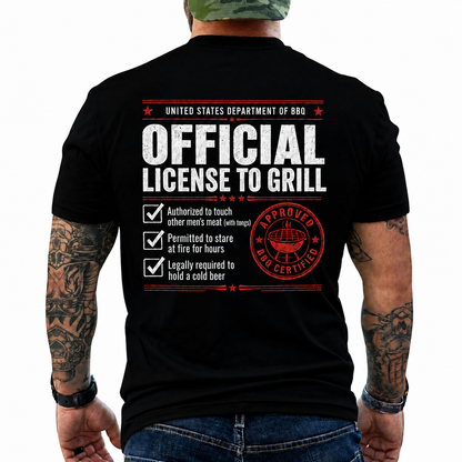 Official License To Grill Shirt Funny BBQ Certificate Graphic Tee Gift For Men