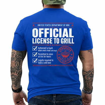 Official License To Grill Shirt Funny BBQ Certificate Graphic Tee Gift For Men