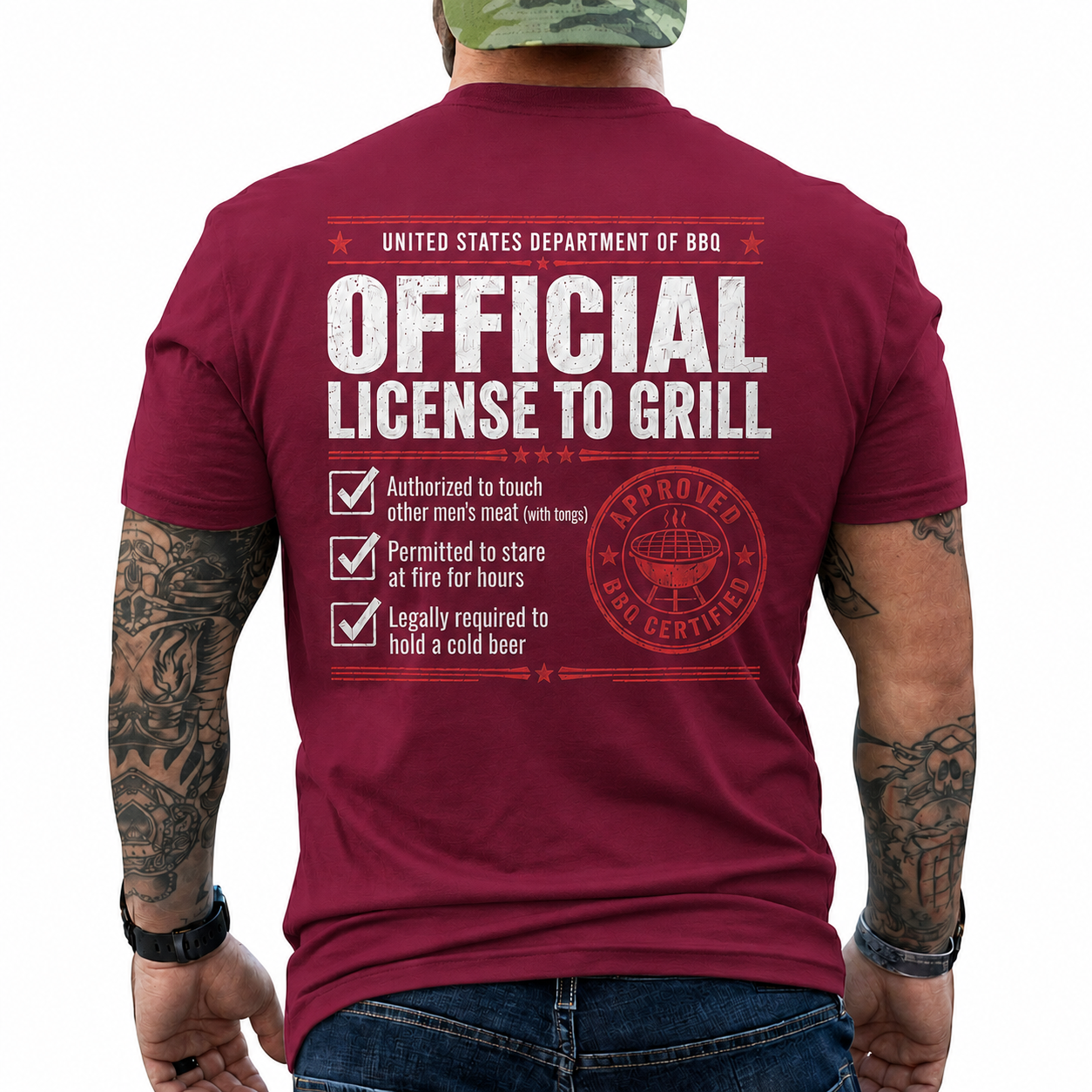 Official License To Grill Shirt Funny BBQ Certificate Graphic Tee Gift For Men