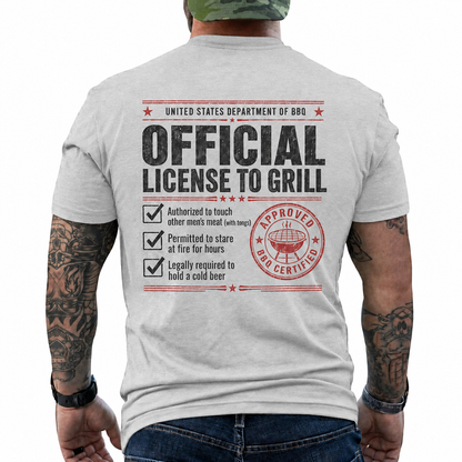 Official License To Grill Shirt Funny BBQ Certificate Graphic Tee Gift For Men