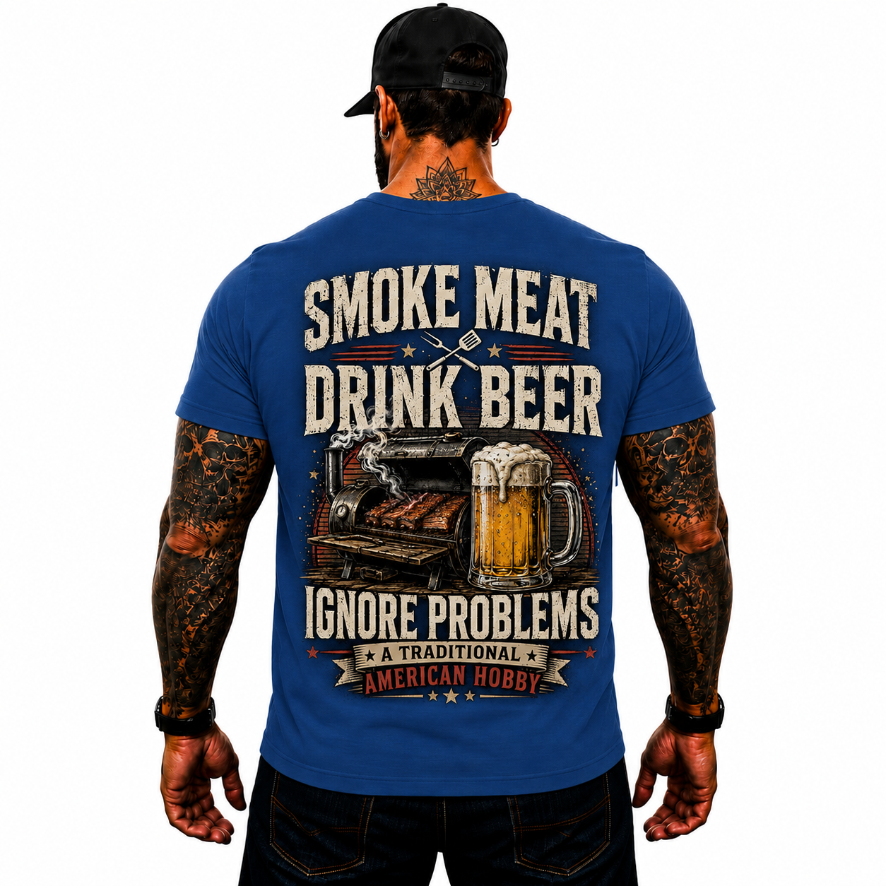 Smoke Meat Drink Beer Ignore Problems Shirt Funny BBQ Graphic Tee Gift For Men
