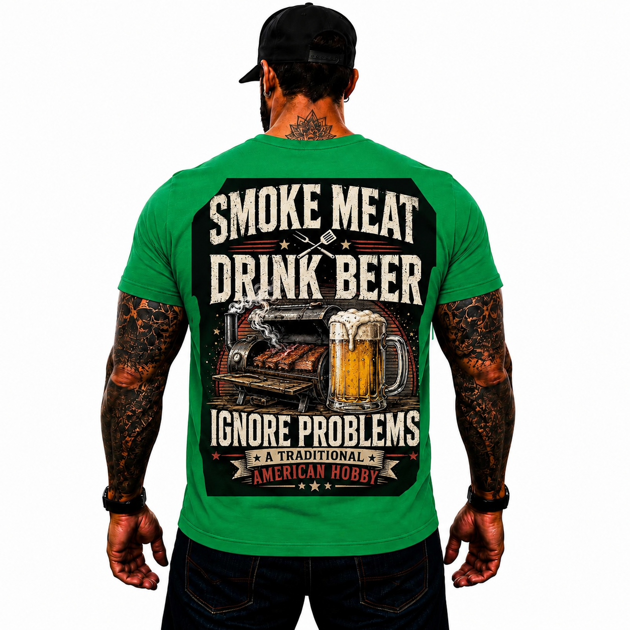 Smoke Meat Drink Beer Ignore Problems Shirt Funny BBQ Graphic Tee Gift For Men