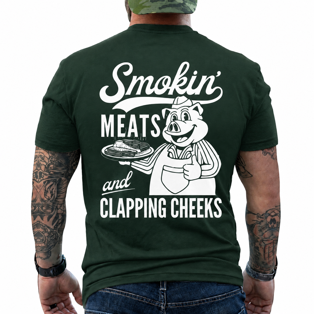 Smokin Meats Shirt Retro Cartoon Pig Grilling Graphic Tee Funny BBQ Gift For Men