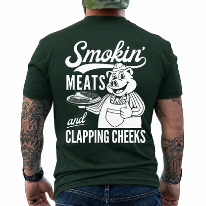 Smokin Meats Shirt Retro Cartoon Pig Grilling Graphic Tee Funny BBQ Gift For Men