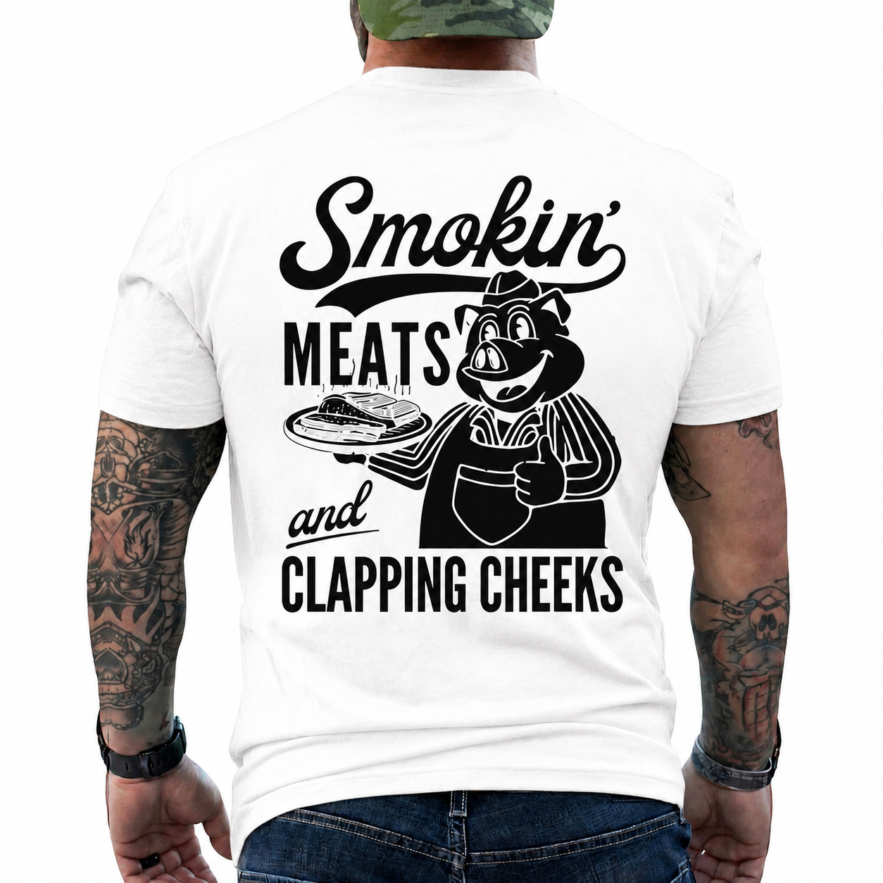 Smokin Meats Shirt Retro Cartoon Pig Grilling Graphic Tee Funny BBQ Gift For Men