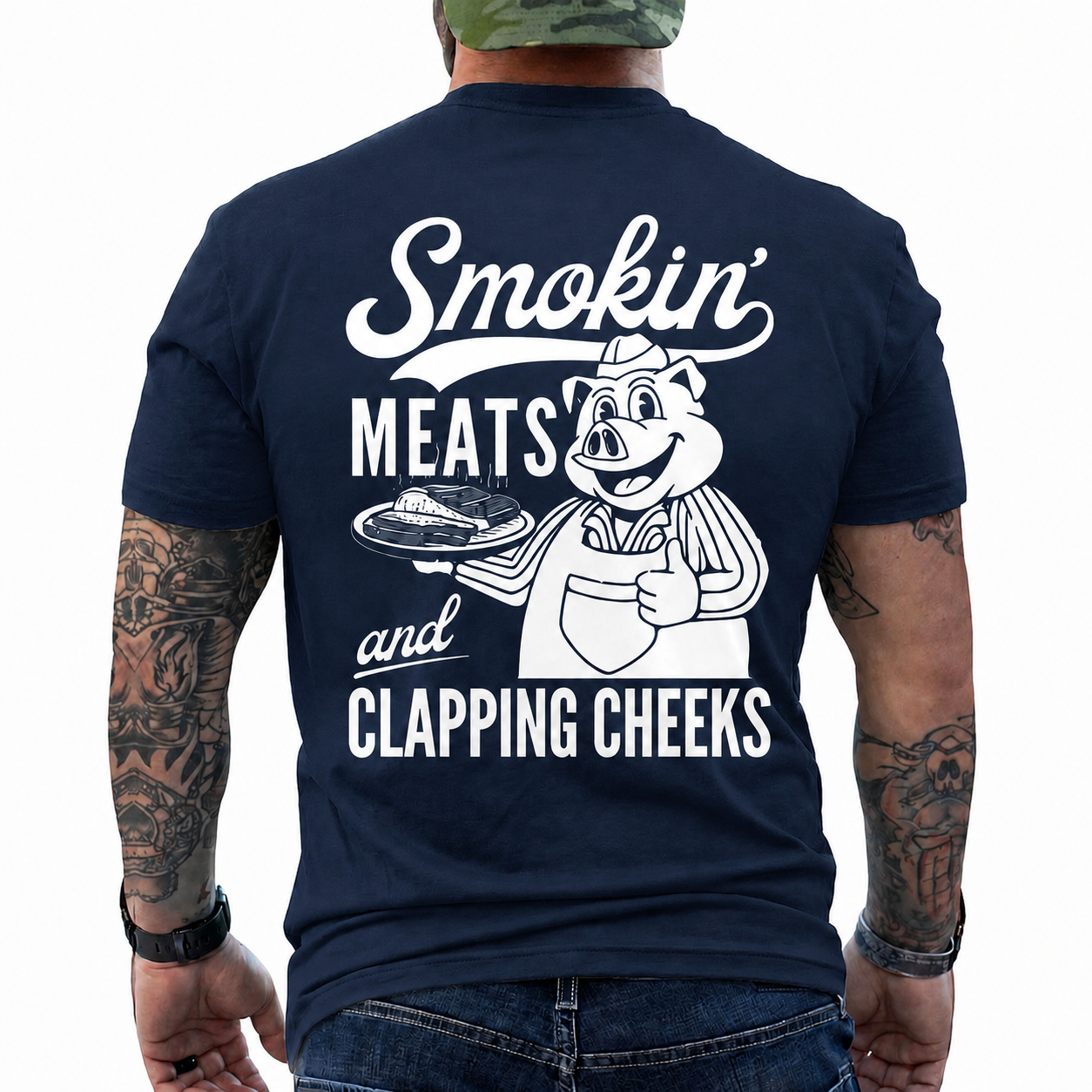 Smokin Meats Shirt Retro Cartoon Pig Grilling Graphic Tee Funny BBQ Gift For Men