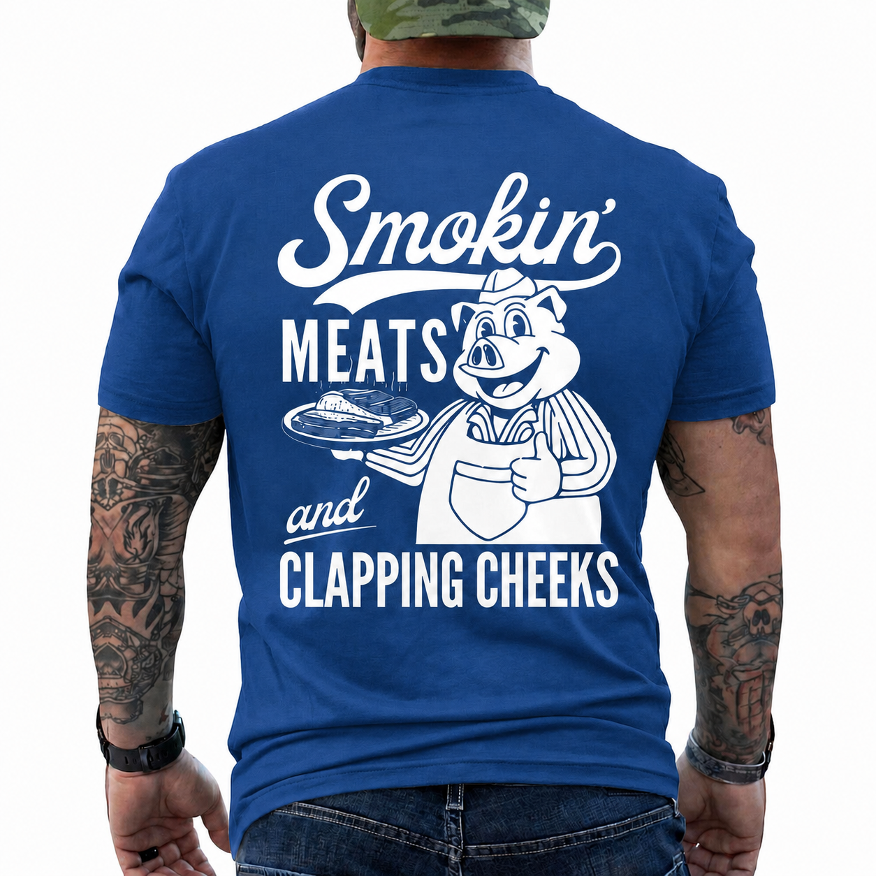 Smokin Meats Shirt Retro Cartoon Pig Grilling Graphic Tee Funny BBQ Gift For Men