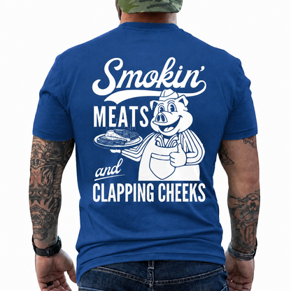 Smokin Meats Shirt Retro Cartoon Pig Grilling Graphic Tee Funny BBQ Gift For Men