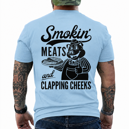 Smokin Meats Shirt Retro Cartoon Pig Grilling Graphic Tee Funny BBQ Gift For Men