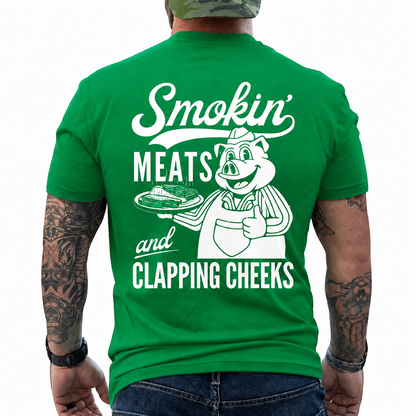 Smokin Meats Shirt Retro Cartoon Pig Grilling Graphic Tee Funny BBQ Gift For Men
