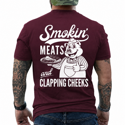 Smokin Meats Shirt Retro Cartoon Pig Grilling Graphic Tee Funny BBQ Gift For Men
