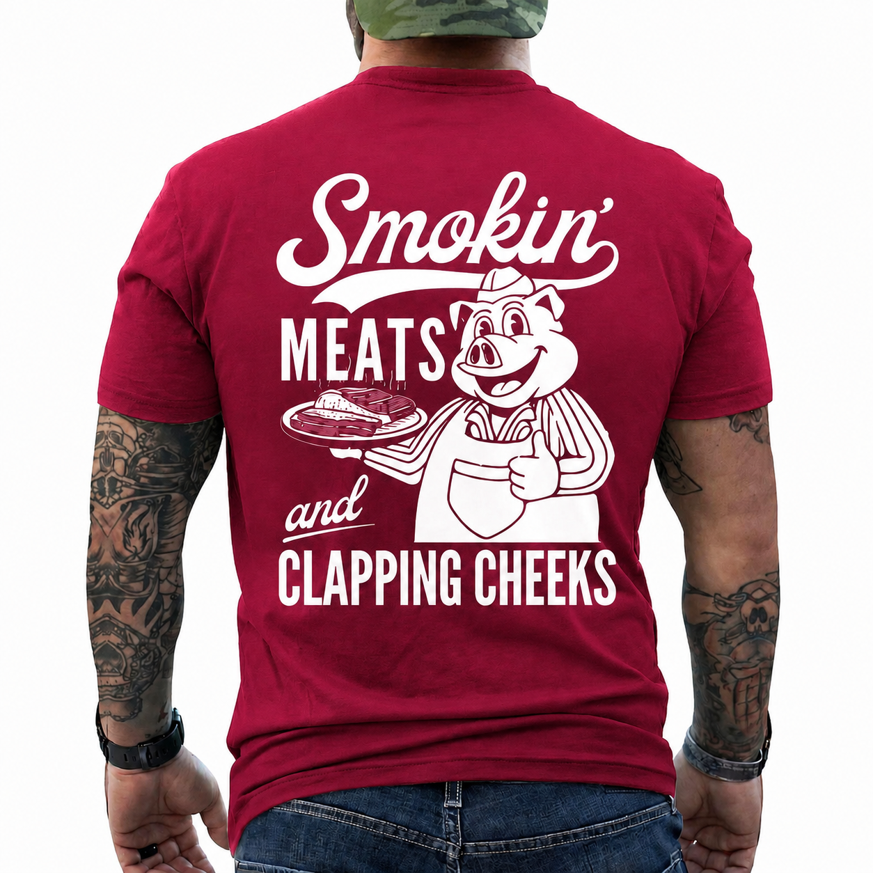 Smokin Meats Shirt Retro Cartoon Pig Grilling Graphic Tee Funny BBQ Gift For Men