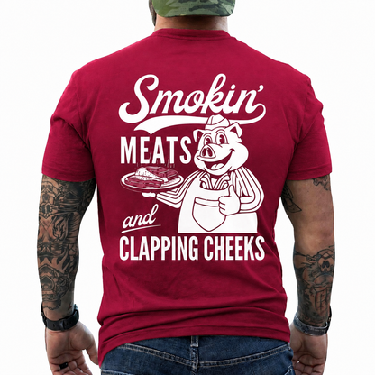 Smokin Meats Shirt Retro Cartoon Pig Grilling Graphic Tee Funny BBQ Gift For Men