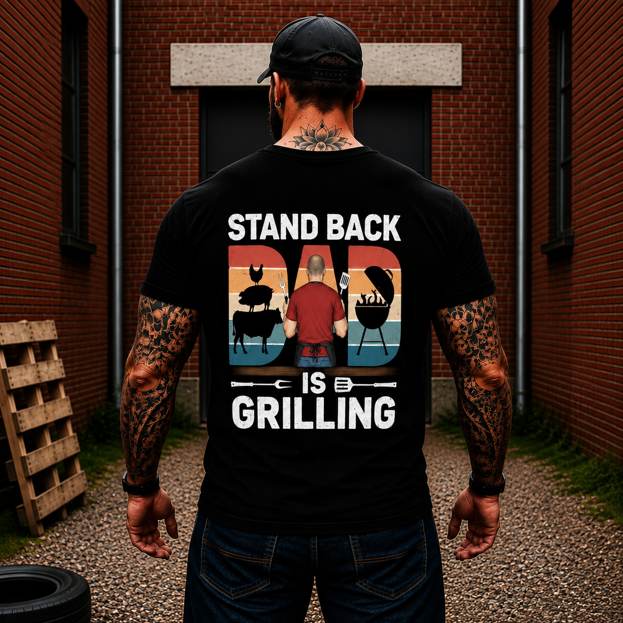 Stand Back Dad Is Grilling Shirt Funny BBQ Dad Graphic Tee Gift For Men