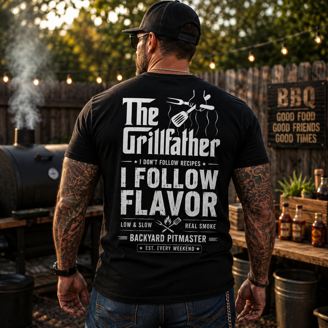 The Grillfather Shirt Funny BBQ Pitmaster Graphic Tee Gift For Men