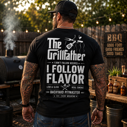 The Grillfather Shirt Funny BBQ Pitmaster Graphic Tee Gift For Men