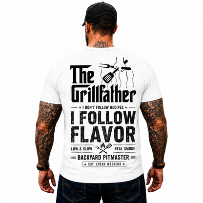 The Grillfather Shirt Funny BBQ Pitmaster Graphic Tee Gift For Men