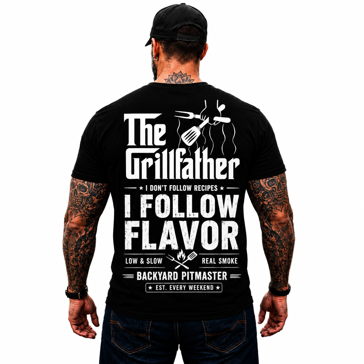 The Grillfather Shirt Funny BBQ Pitmaster Graphic Tee Gift For Men