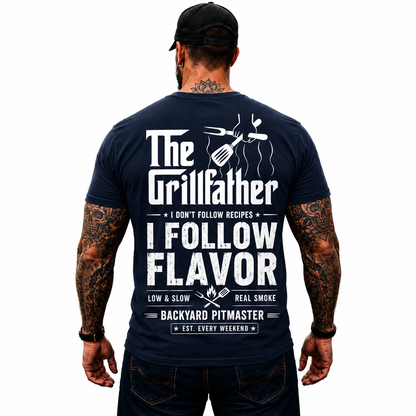 The Grillfather Shirt Funny BBQ Pitmaster Graphic Tee Gift For Men