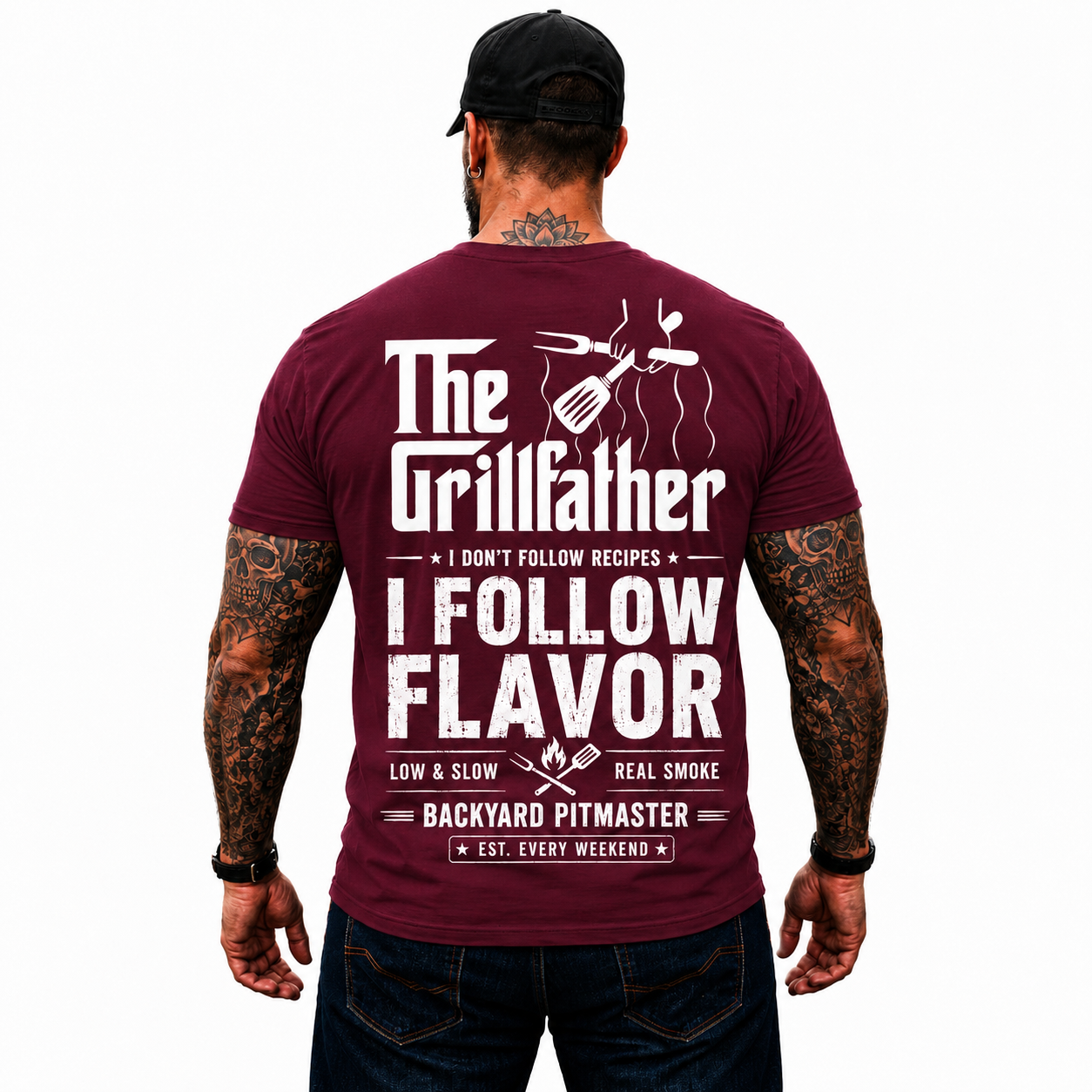 The Grillfather Shirt Funny BBQ Pitmaster Graphic Tee Gift For Men