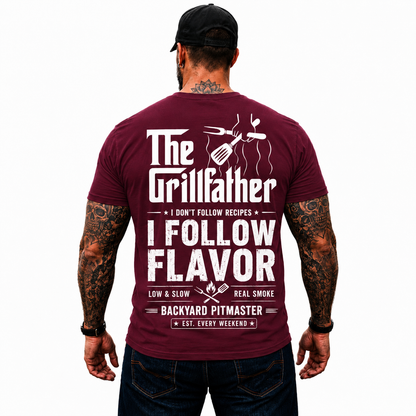 The Grillfather Shirt Funny BBQ Pitmaster Graphic Tee Gift For Men