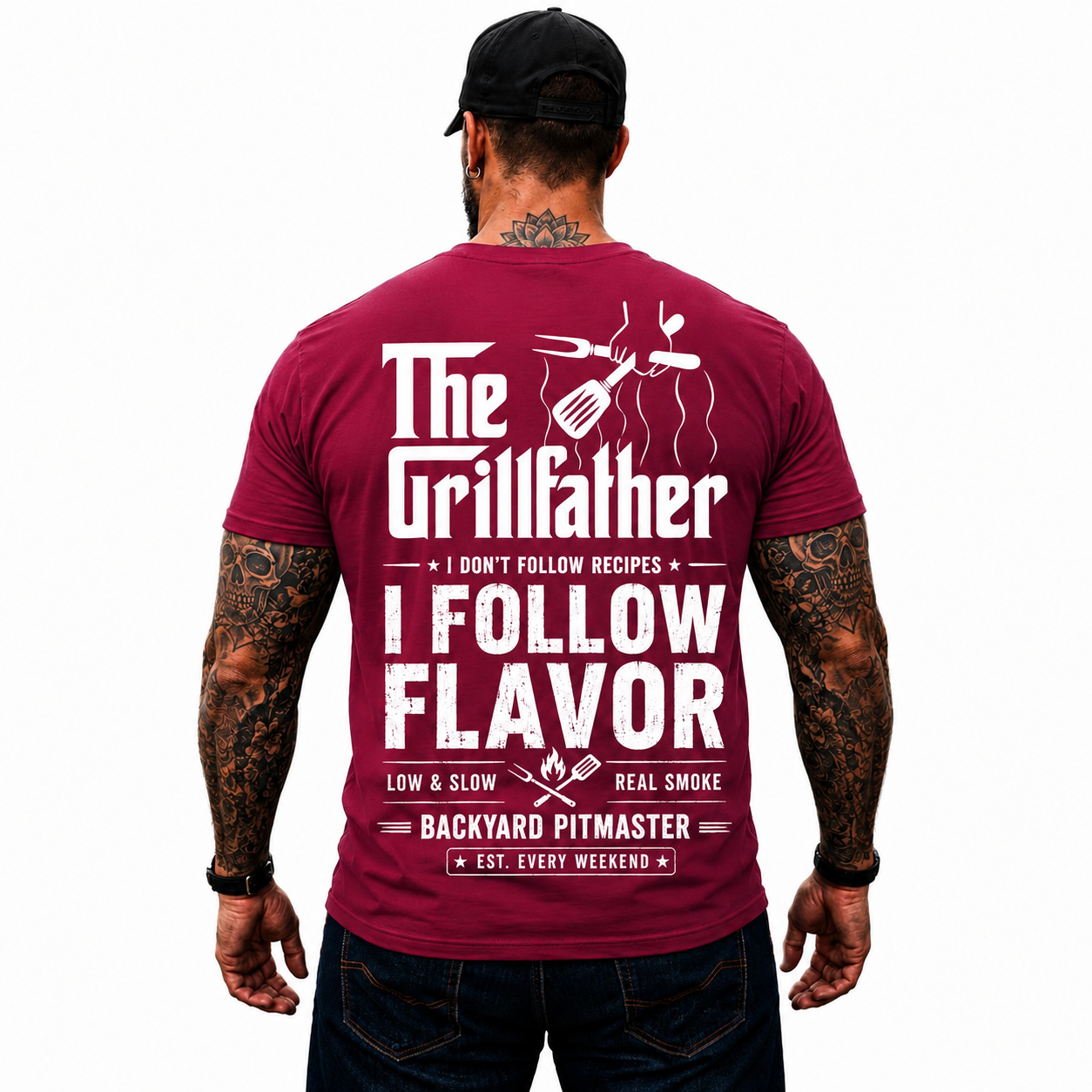 The Grillfather Shirt Funny BBQ Pitmaster Graphic Tee Gift For Men