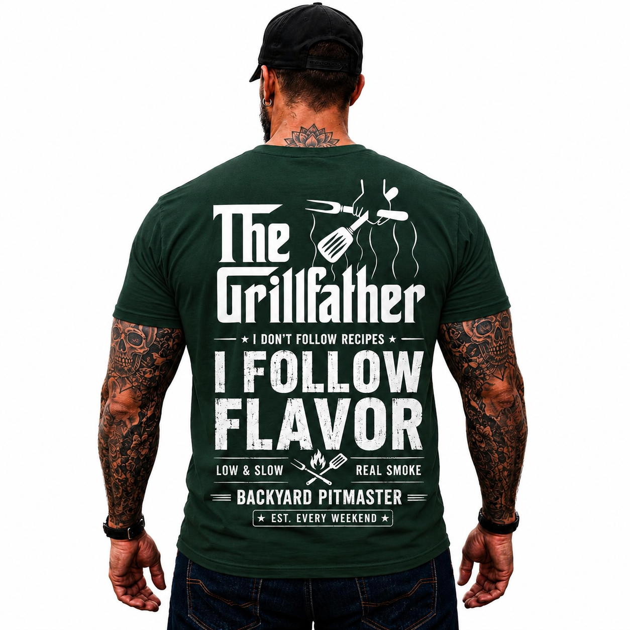 The Grillfather Shirt Funny BBQ Pitmaster Graphic Tee Gift For Men