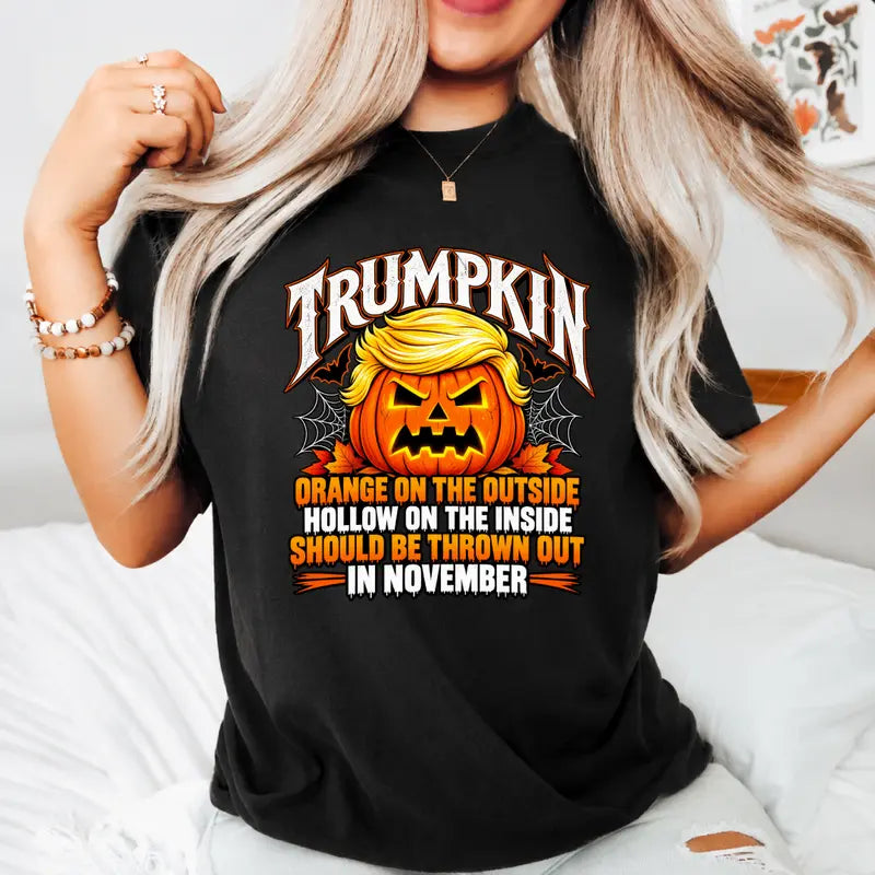 Trumpkin Pumpkin Face Halloween Political Satire Graphic Tee