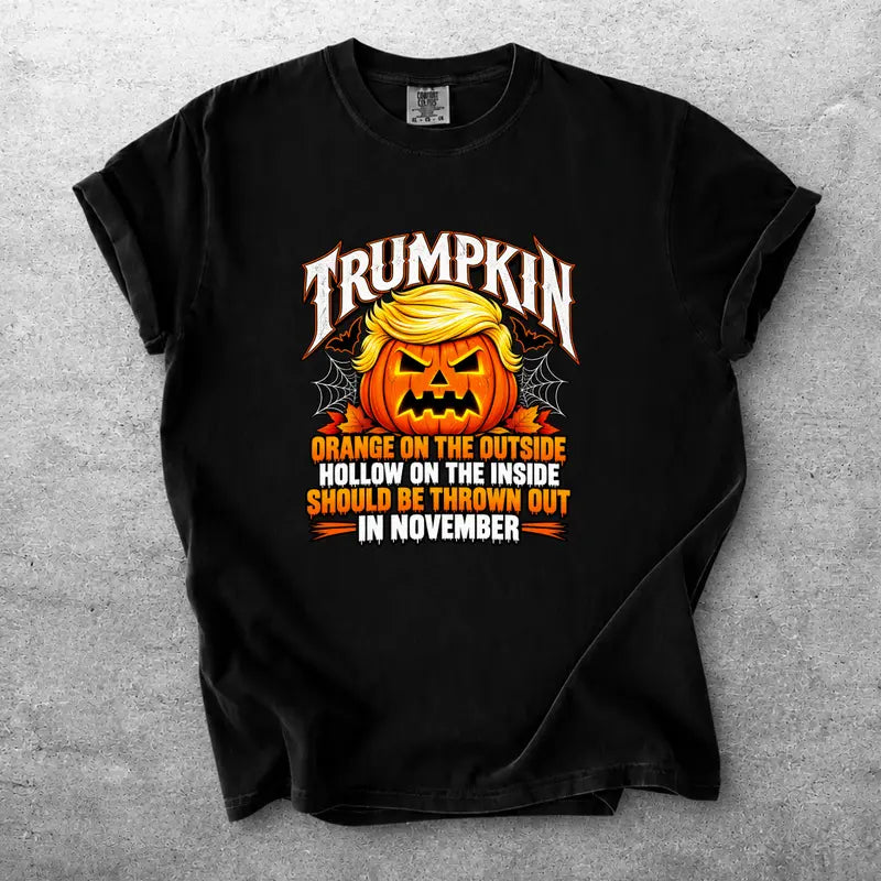 Trumpkin Pumpkin Face Halloween Political Satire Graphic Tee