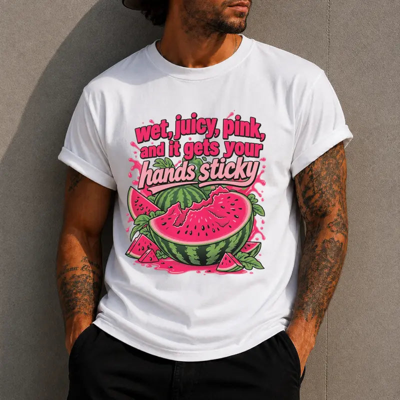 Pink Watermelon Retro Fruit Unisex Graphic T Shirt