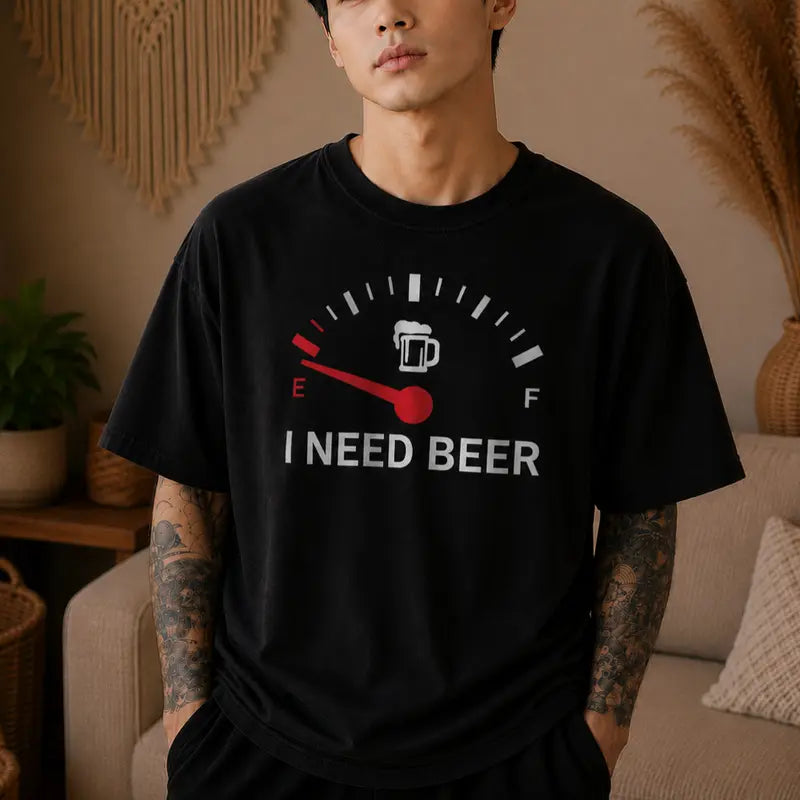 Empty Fuel Gauge I Need A Drink Funny Beer Graphic T Shirt