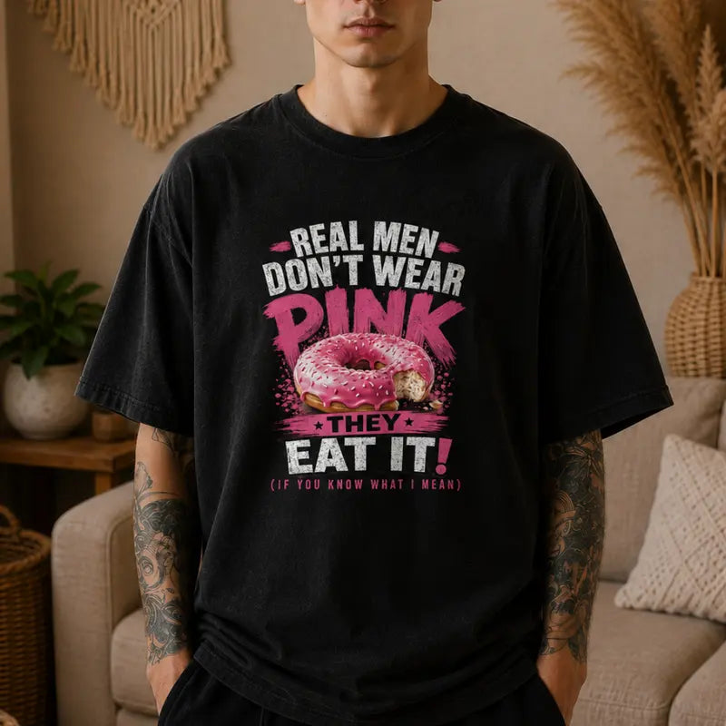 Pink Donut Retro Lip Funny Graphic T Shirt