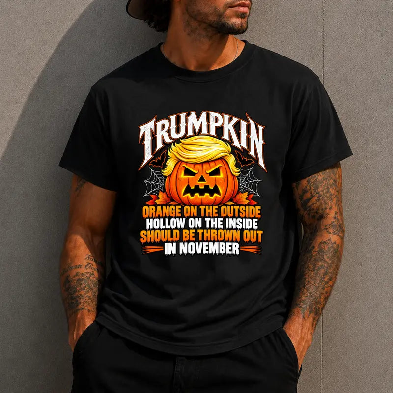 Trumpkin Pumpkin Face Halloween Political Satire Graphic Tee