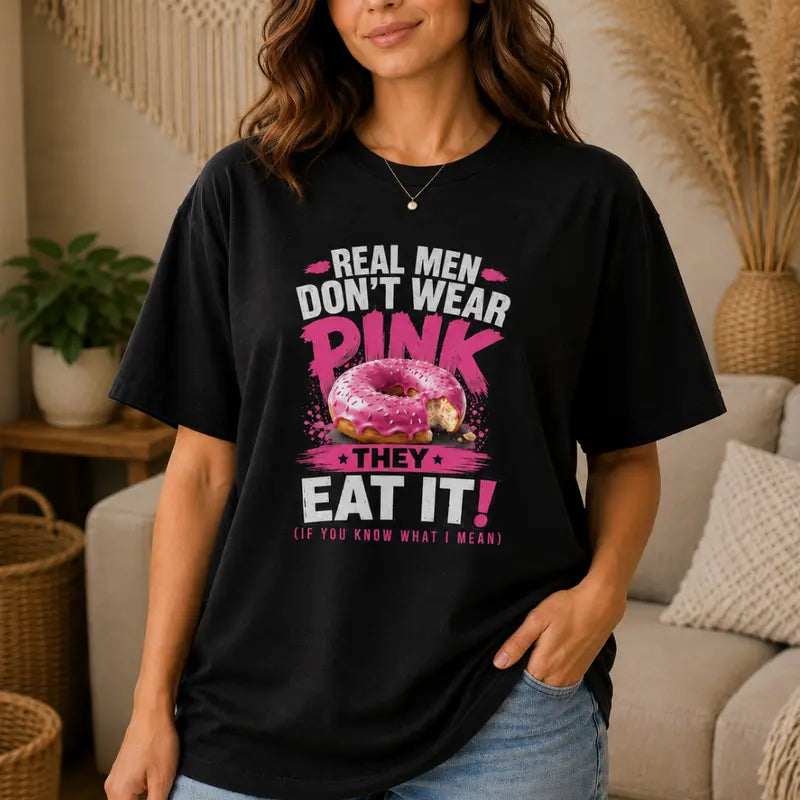 Pink Donut Retro Lip Funny Graphic T Shirt