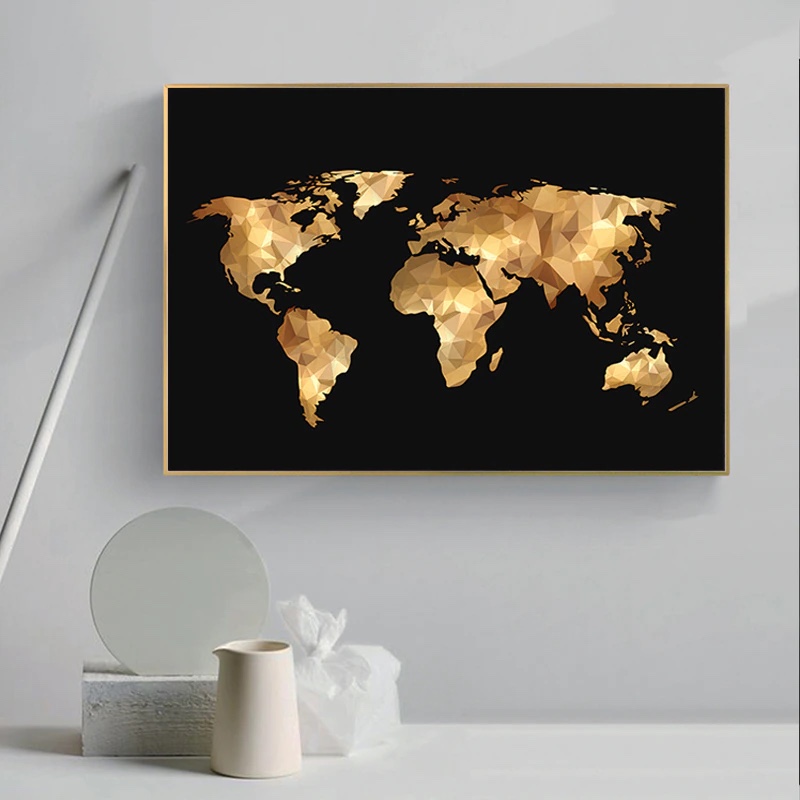 Black Gold World Map Canvas Painting Scandinavian Posters and Prints