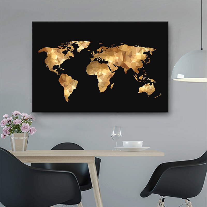 Black Gold World Map Canvas Painting Scandinavian Posters and Prints - Image 2