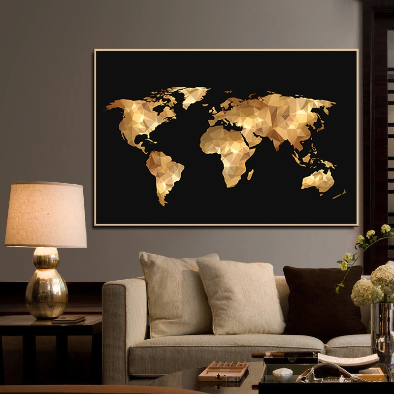 Black Gold World Map Canvas Painting Scandinavian Posters and Prints - Image 3