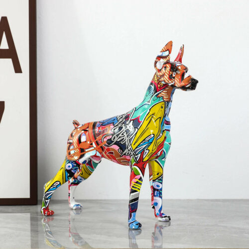 Alternative view of Standing Doberman Pinscher Graffiti Painted Sculpture