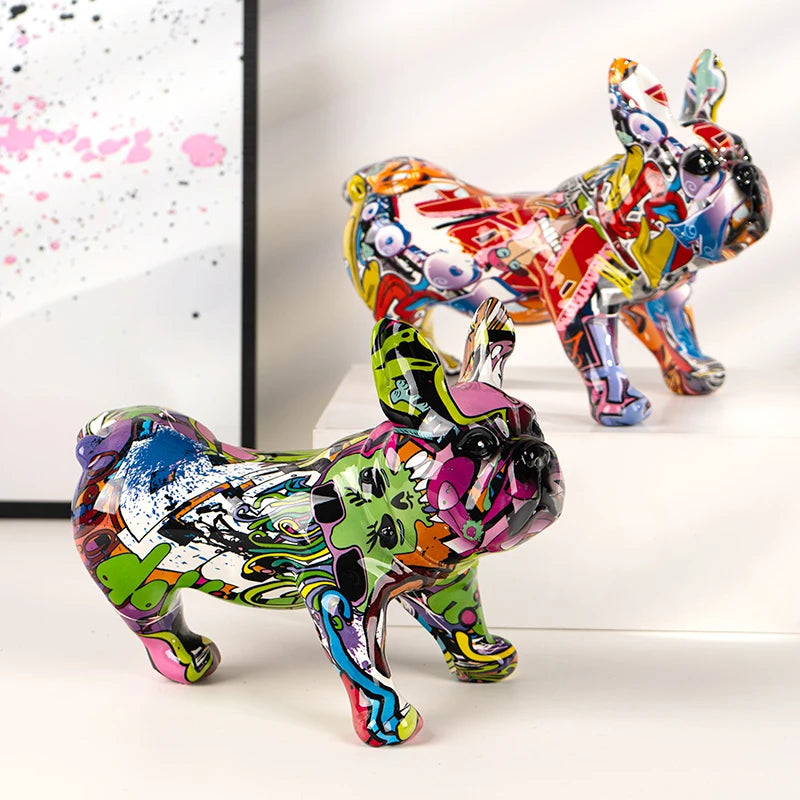French Bulldog Doing Number One Graffiti Painted Sculpture - Image 8