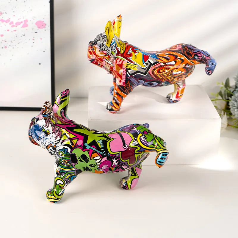French Bulldog Doing Number One Graffiti Painted Sculpture