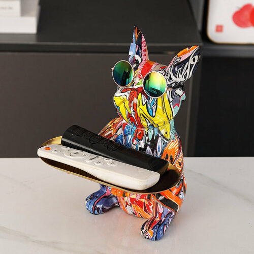 Alternative view of French Bulldog Graffiti Painted Sculpture Table Tray With Piggy Bank